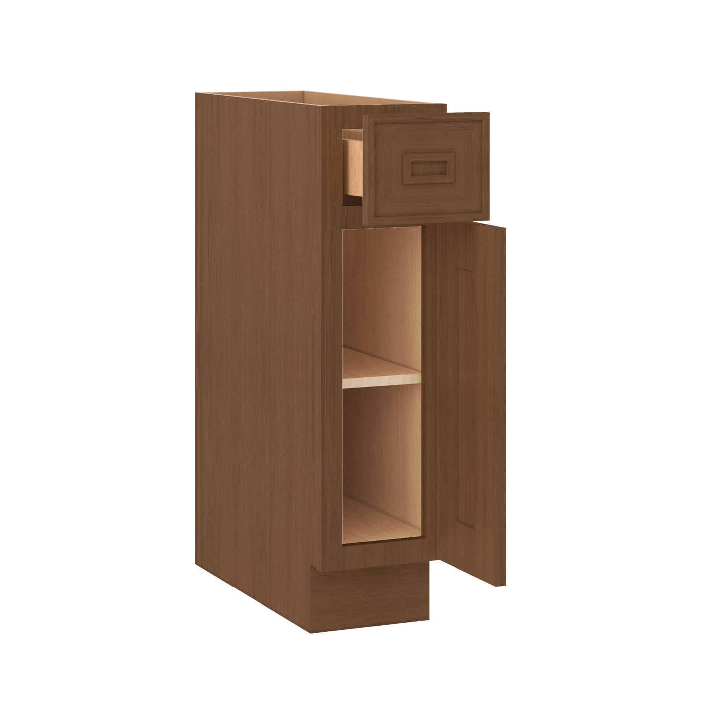 Base 9", 12", 15", 18", 21" Mocha - Elegant Oak Craftsman Shaker 1-1/4" Overlay Base Cabinet - One Door - One Drawer