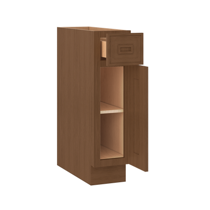 Base 9", 12", 15", 18", 21" Mocha - Elegant Oak Craftsman Shaker 1-1/4" Overlay Base Cabinet - One Door - One Drawer