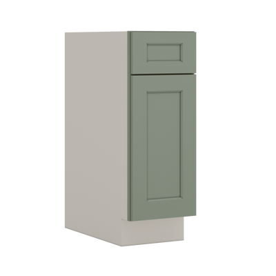 9"(No Drawer), 12", 15", 18", 21" 14SG Sage Green Shaker 1-1/4" Overlay Base Cabinet - One Door One Drawe