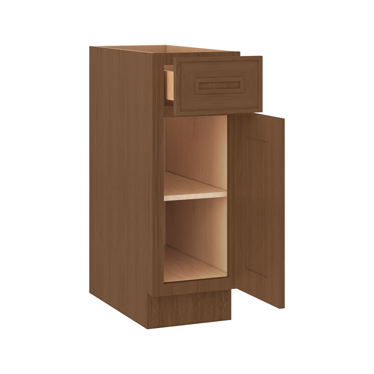 Base 9", 12", 15", 18", 21" Mocha - Elegant Oak Craftsman Shaker 1-1/4" Overlay Base Cabinet - One Door - One Drawer