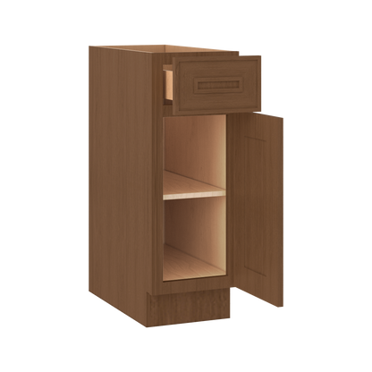 Base 9", 12", 15", 18", 21" Mocha - Elegant Oak Craftsman Shaker 1-1/4" Overlay Base Cabinet - One Door - One Drawer
