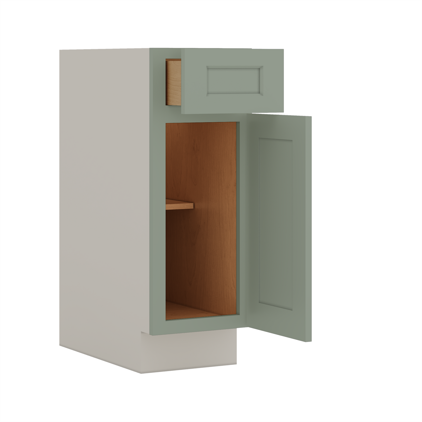 Base Cabinet - One Door 9", 12", 15", 18", 21" Green Shaker 1-1/4" Overlay