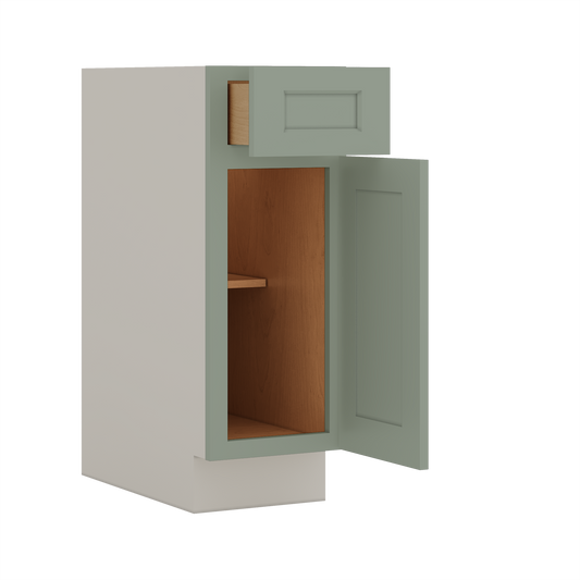 Base Cabinet - One Door 9", 12", 15", 18", 21" Green Shaker 1-1/4" Overlay