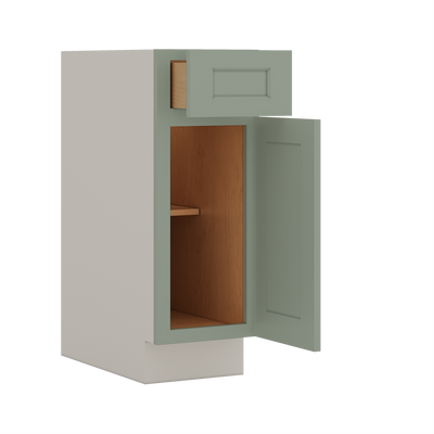 9"(No Drawer), 12", 15", 18", 21" 14SG Sage Green Shaker 1-1/4" Overlay Base Cabinet - One Door One Drawe