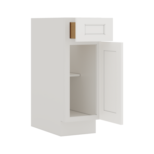 White Double Shaker 1-1/4" Overlay Base Cabinet - One Door One Drawer 9"(No Drawer), 12", 15", 18", 21"