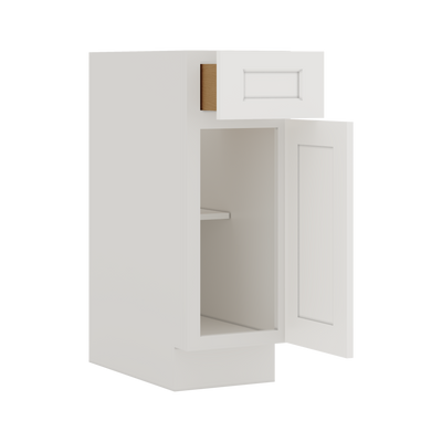 Base Cabinet - One Door One Drawer 9"(No Drawer), 12", 15", 18", 21" 2WS White Shaker 1-1/4" Overlay
