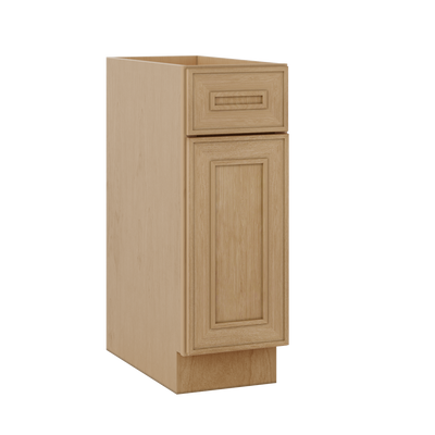 Base 9", 12", 15", 18", 21" Elegant Oak Craftsman Shaker 1-1/4" Overlay Base Cabinet - One Door - One Drawer