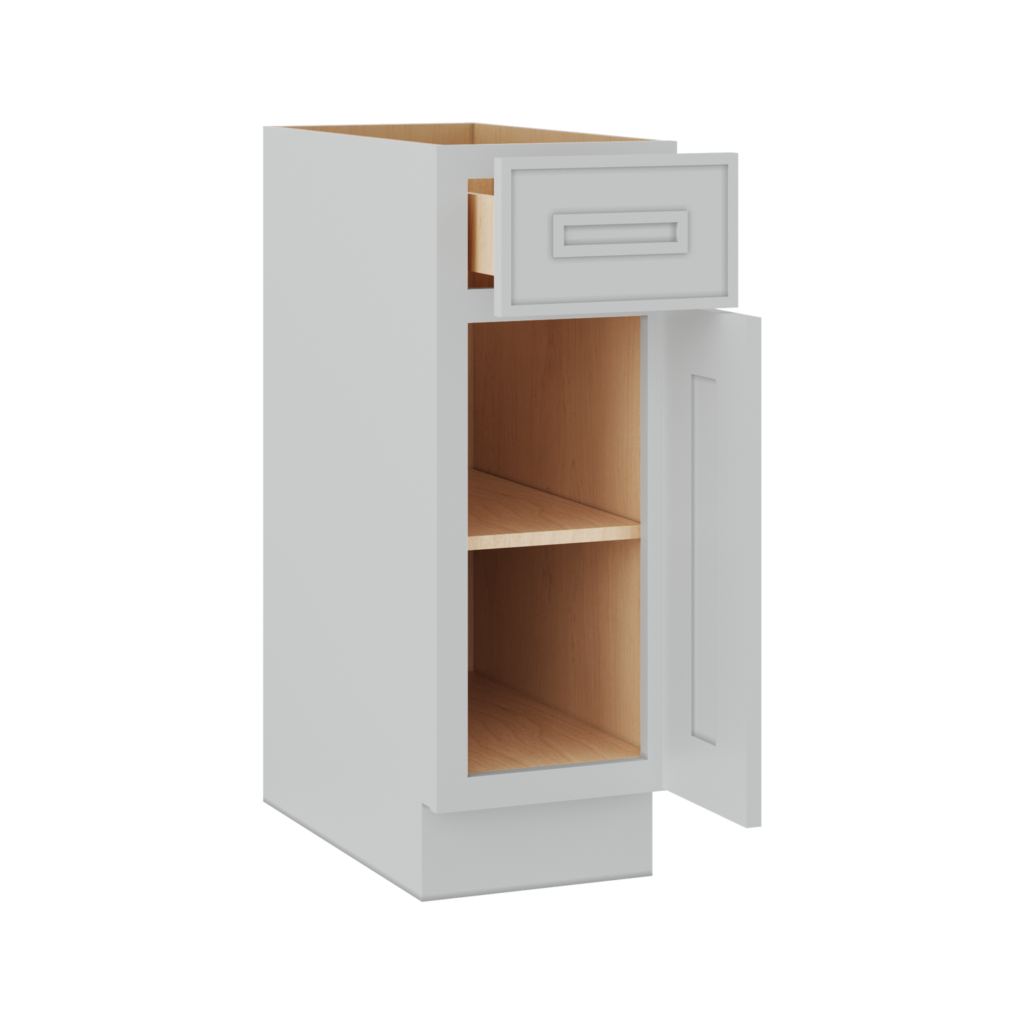 Base 9", 12", 15", 18", 21" White Elegant Oak Craftsman Shaker 1-1/4" Overlay Base Cabinet - One Door - One Drawer