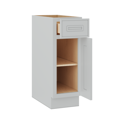 Base 9", 12", 15", 18", 21" White Elegant Oak Craftsman Shaker 1-1/4" Overlay Base Cabinet - One Door - One Drawer