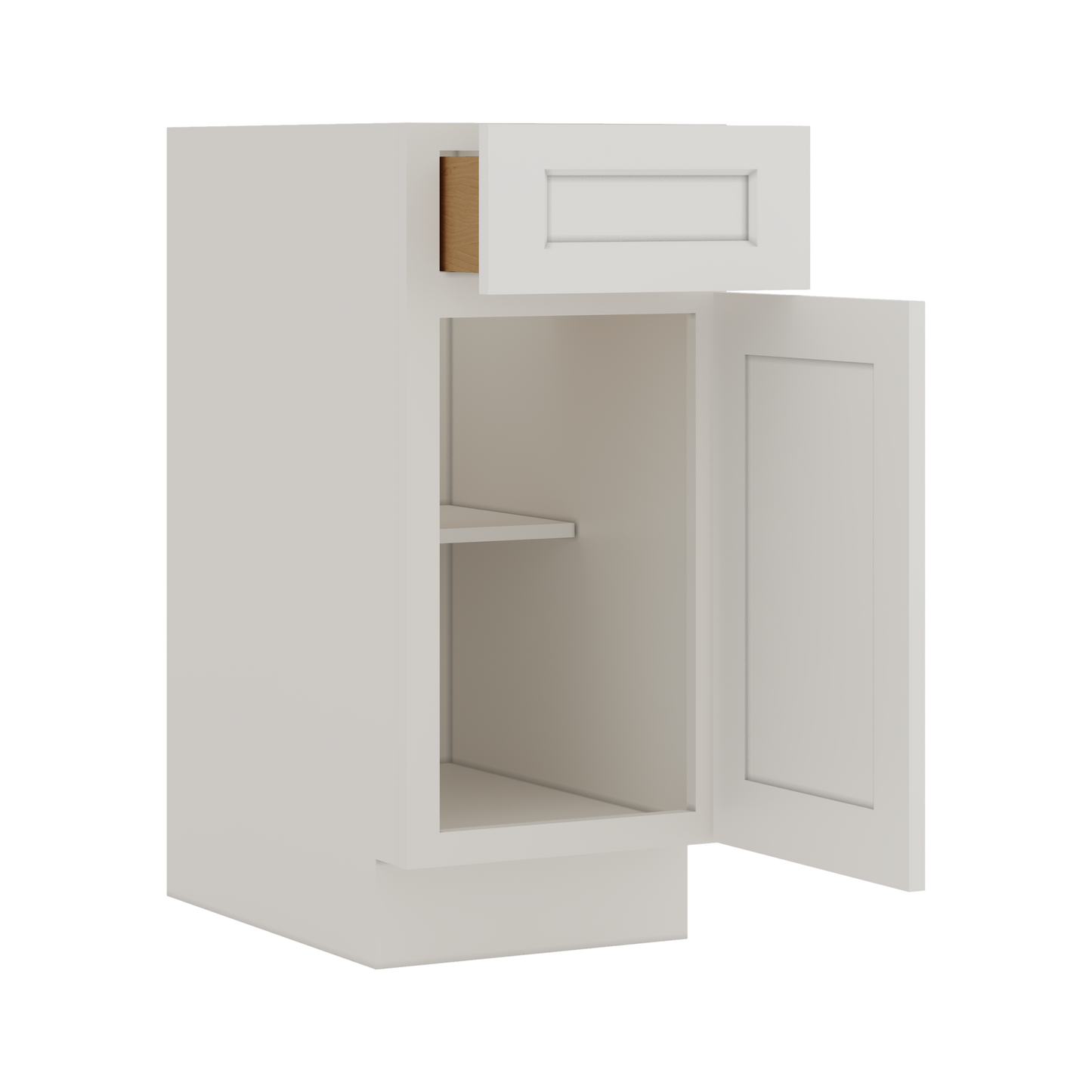 Base Cabinet - One Door One Drawer 12", 15", 18", 21" 2WS White Shaker 1-1/4" Overlay