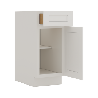 Base Cabinet - One Door One Drawer 12", 15", 18", 21" 2WS White Shaker 1-1/4" Overlay