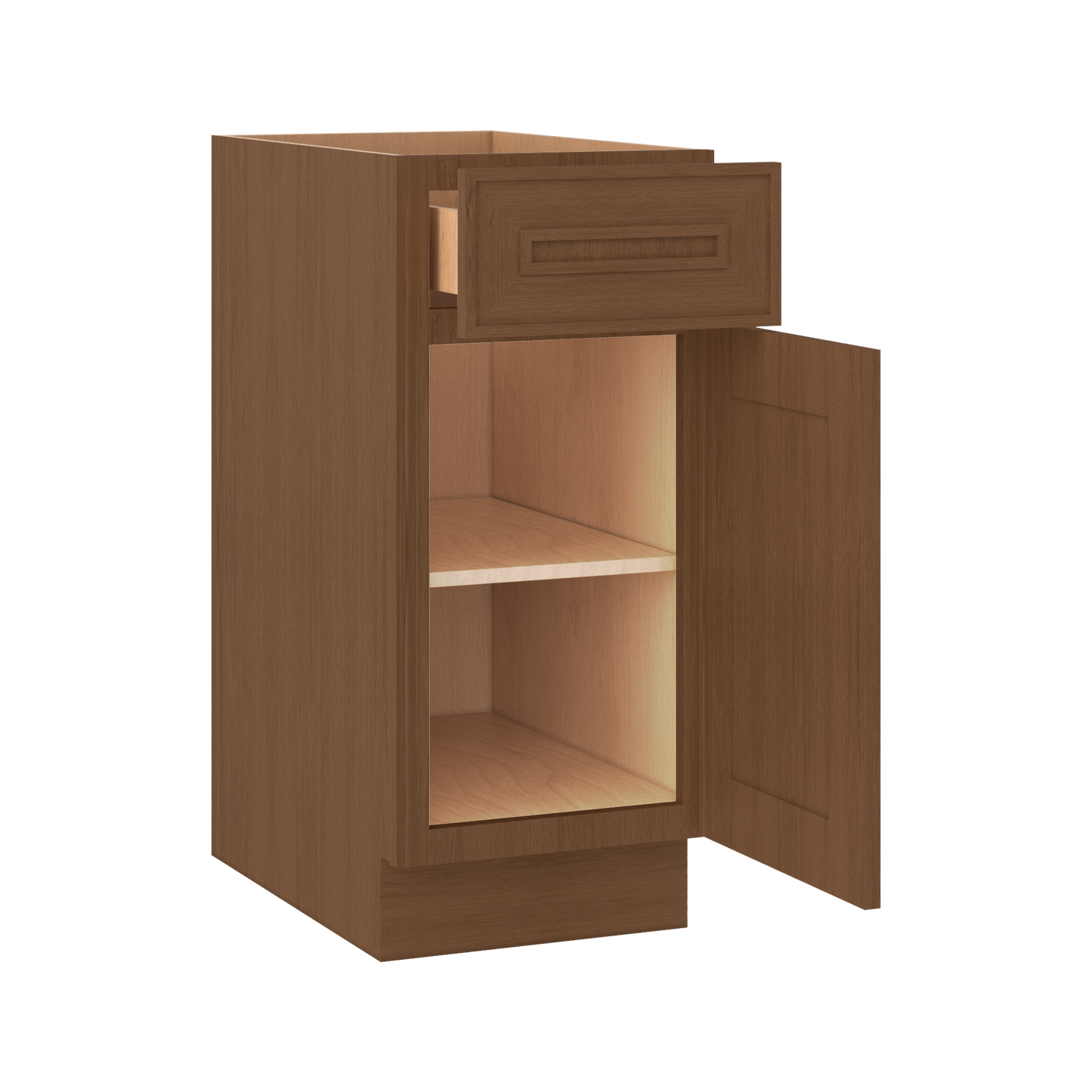 Base 9", 12", 15", 18", 21" Mocha - Elegant Oak Craftsman Shaker 1-1/4" Overlay Base Cabinet - One Door - One Drawer