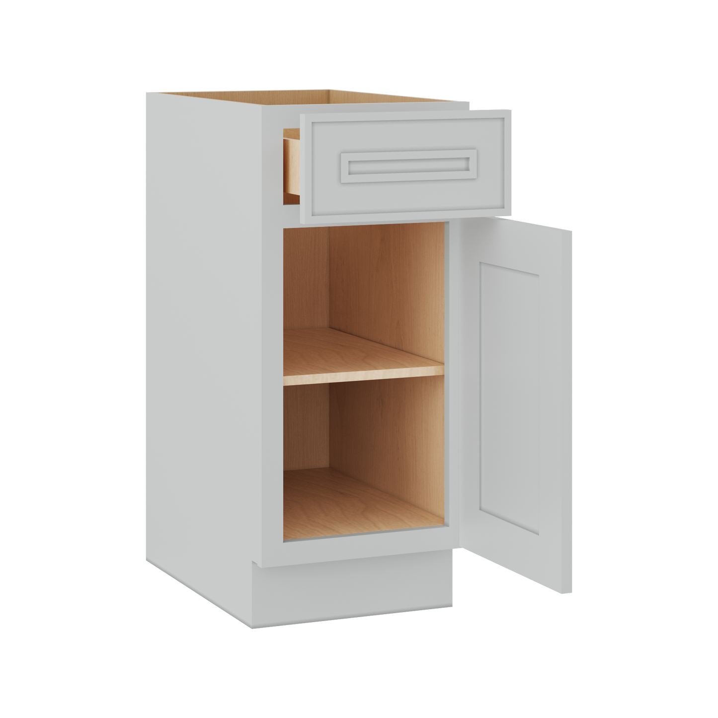 Base 9", 12", 15", 18", 21" White Elegant Oak Craftsman Shaker 1-1/4" Overlay Base Cabinet - One Door - One Drawer