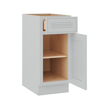 Base 9", 12", 15", 18", 21" White Elegant Oak Craftsman Shaker 1-1/4" Overlay Base Cabinet - One Door - One Drawer