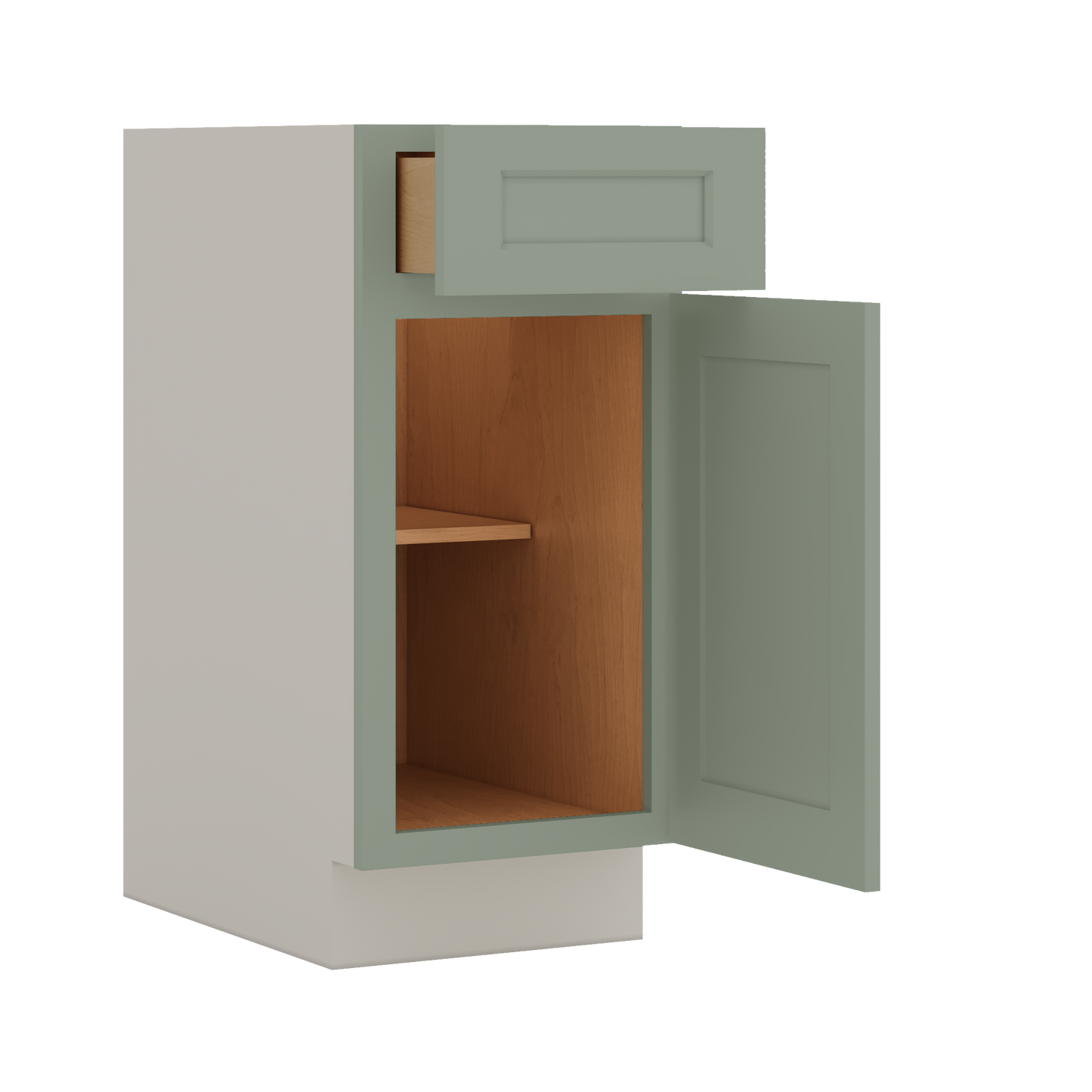 Base Cabinet - One Door 9", 12", 15", 18", 21" Green Shaker 1-1/4" Overlay