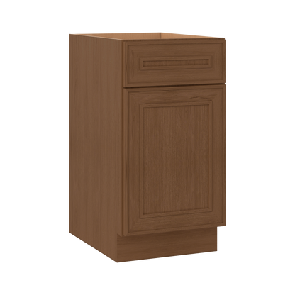 Base 9", 12", 15", 18", 21" Mocha - Elegant Oak Craftsman Shaker 1-1/4" Overlay Base Cabinet - One Door - One Drawer