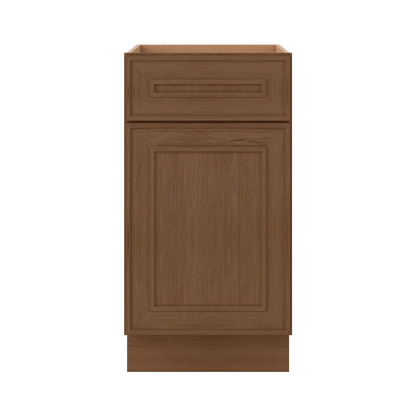 Base 9", 12", 15", 18", 21" Mocha - Elegant Oak Craftsman Shaker 1-1/4" Overlay Base Cabinet - One Door - One Drawer