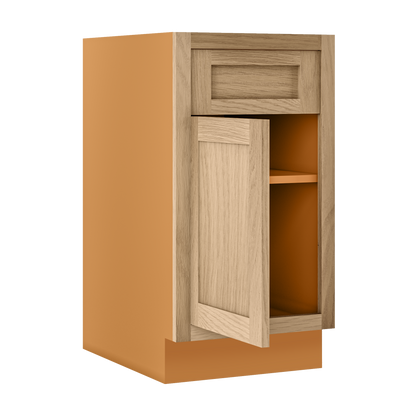 White Oak Inset Shaker Base Cabinet - Single Door Single Drawer 12", 15", 18" & 21" - Special Order