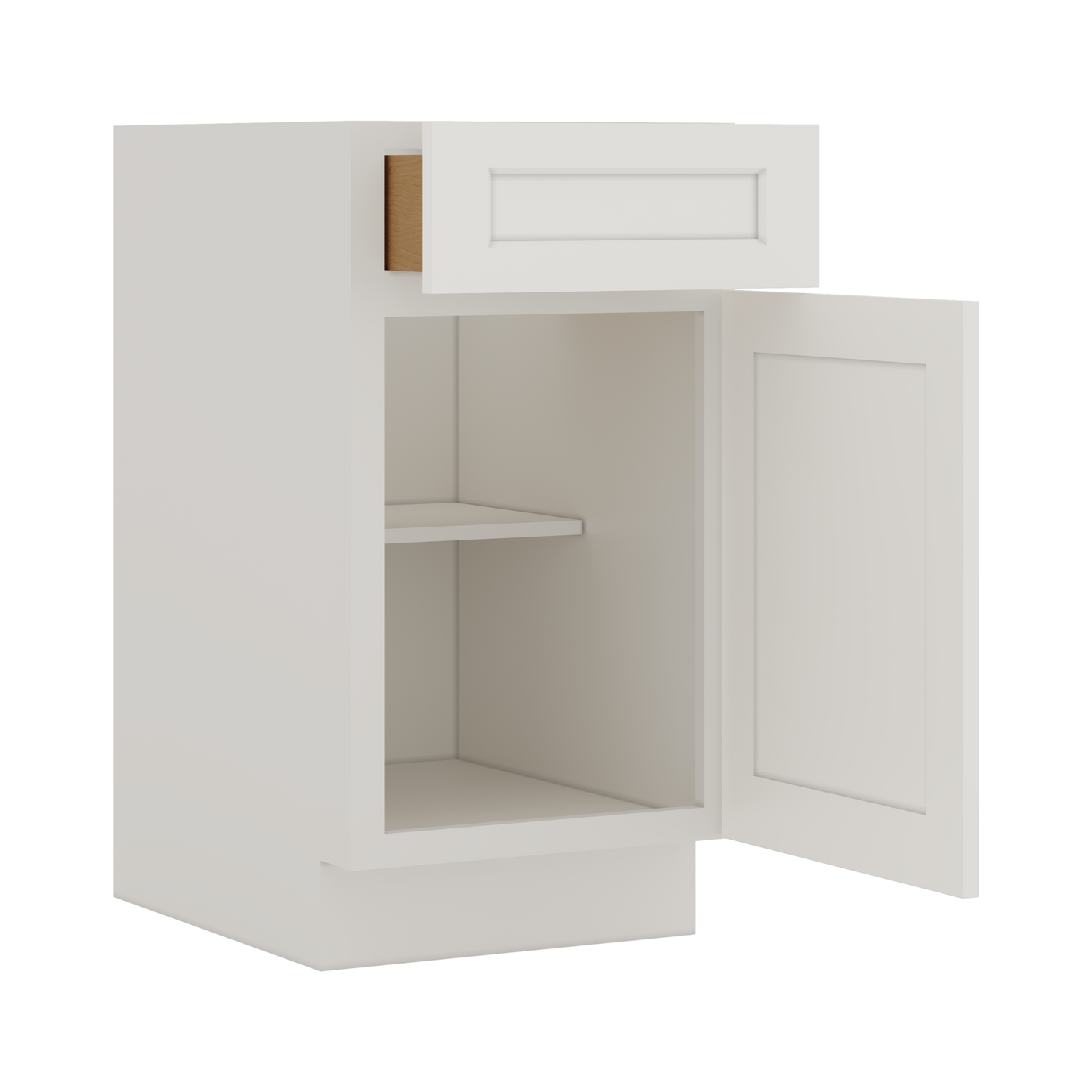 Base Cabinet - One Door One Drawer 12", 15", 18", 21" 2WS White Shaker 1-1/4" Overlay