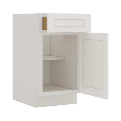 Base Cabinet - One Door One Drawer 12", 15", 18", 21" 2WS White Shaker 1-1/4" Overlay
