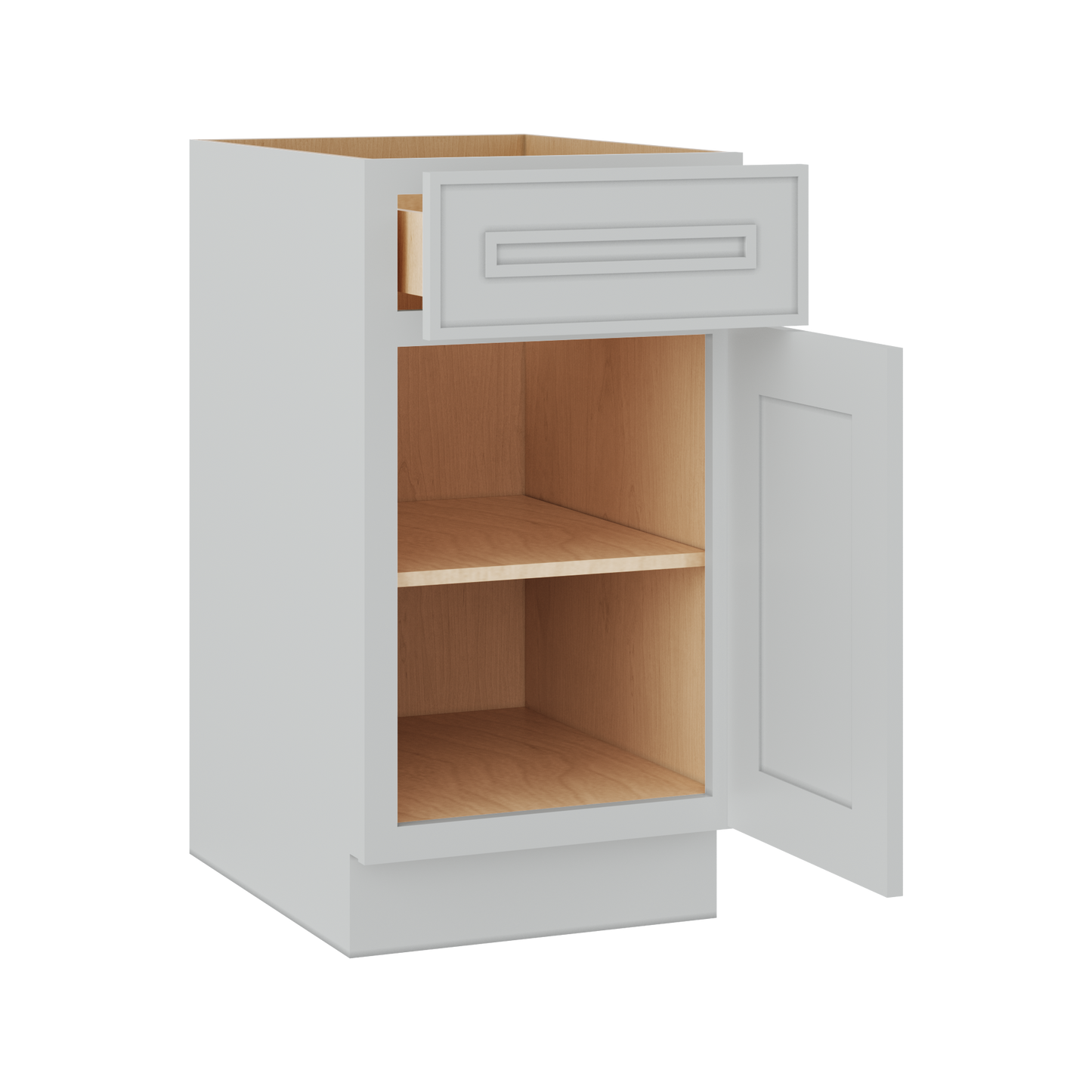 Base 9", 12", 15", 18", 21" White Elegant Oak Craftsman Shaker 1-1/4" Overlay Base Cabinet - One Door - One Drawer
