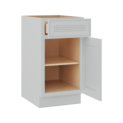 Base 9", 12", 15", 18", 21" White Elegant Oak Craftsman Shaker 1-1/4" Overlay Base Cabinet - One Door - One Drawer
