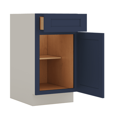 Base Cabinet - 9", 12", 15", 18", 21" NB29 Naval Blue Shaker 1-1/4" Overlay