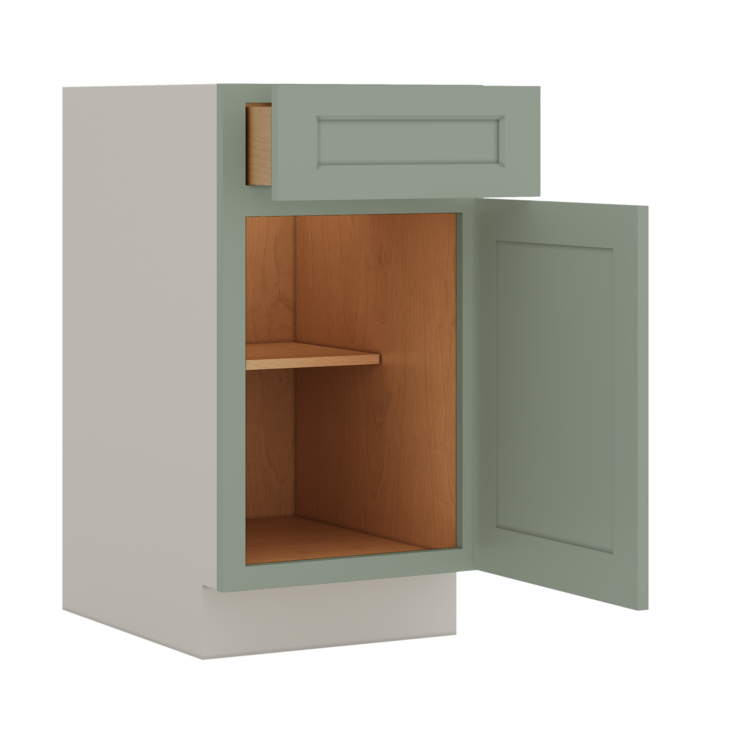 Base Cabinet - One Door 9", 12", 15", 18", 21" Green Shaker 1-1/4" Overlay