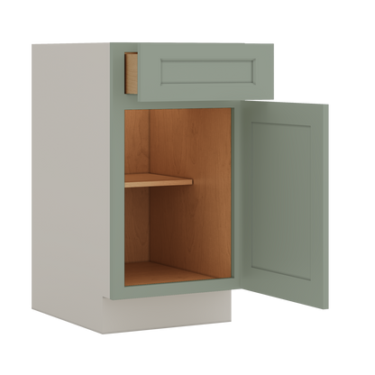 Base Cabinet - One Door 9", 12", 15", 18", 21" Green Shaker 1-1/4" Overlay