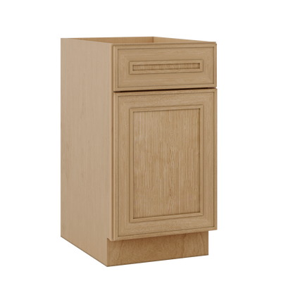 Base 9", 12", 15", 18", 21" Elegant Oak Craftsman Shaker 1-1/4" Overlay Base Cabinet - One Door - One Drawer