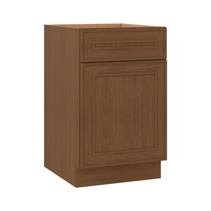 Base 9", 12", 15", 18", 21" Mocha - Elegant Oak Craftsman Shaker 1-1/4" Overlay Base Cabinet - One Door - One Drawer