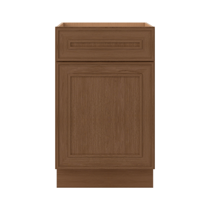 Base 9", 12", 15", 18", 21" Mocha - Elegant Oak Craftsman Shaker 1-1/4" Overlay Base Cabinet - One Door - One Drawer