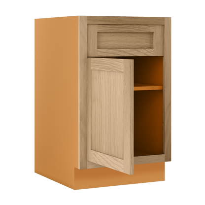 White Oak Inset Shaker Base Cabinet - Single Door Single Drawer 12", 15", 18" & 21" - Special Order
