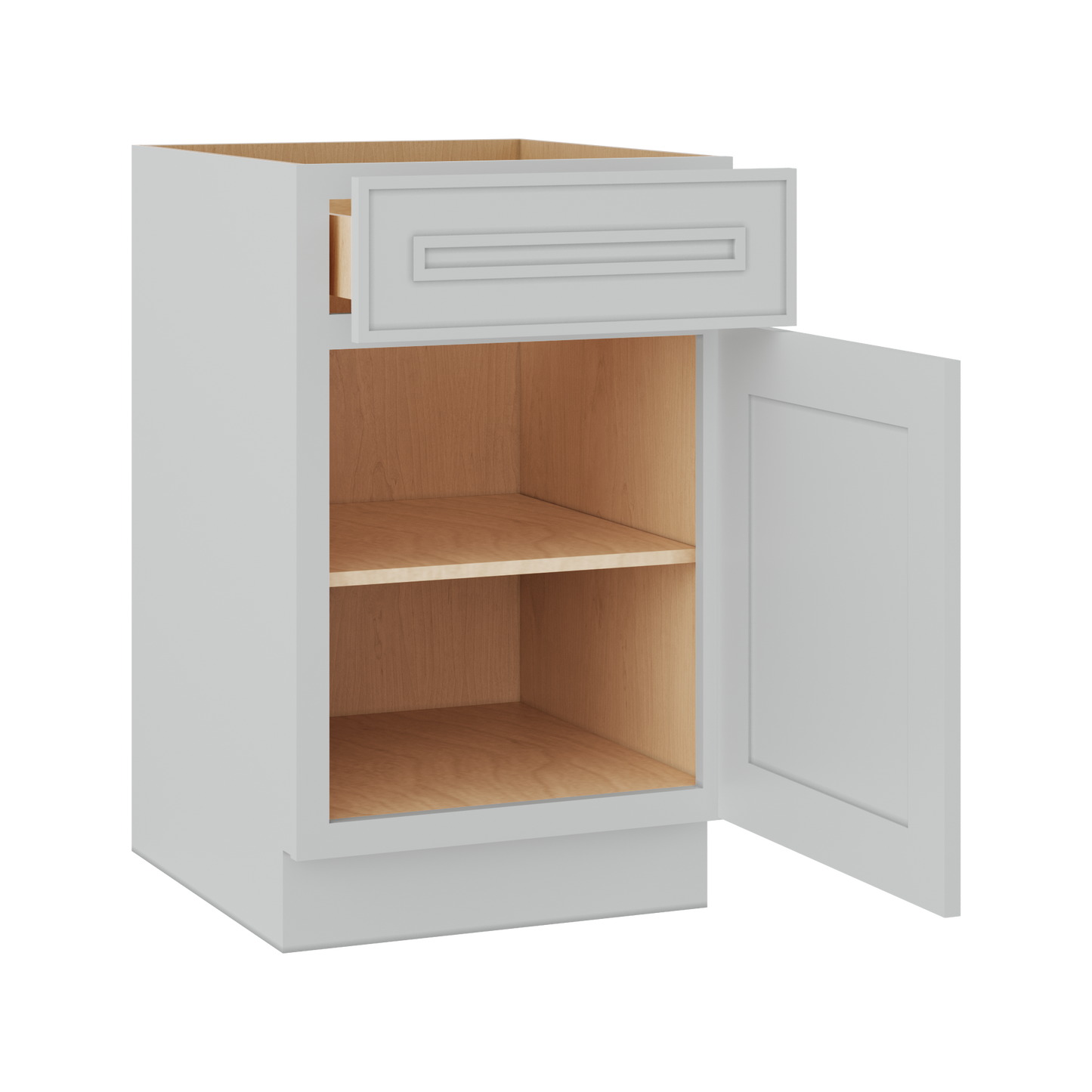 Base 9", 12", 15", 18", 21" White Elegant Oak Craftsman Shaker 1-1/4" Overlay Base Cabinet - One Door - One Drawer