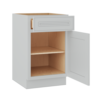 Base 9", 12", 15", 18", 21" White Elegant Oak Craftsman Shaker 1-1/4" Overlay Base Cabinet - One Door - One Drawer
