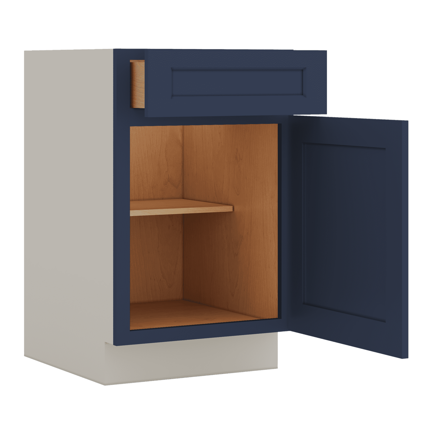 Base Cabinet - 9", 12", 15", 18", 21" NB29 Naval Blue Shaker 1-1/4" Overlay