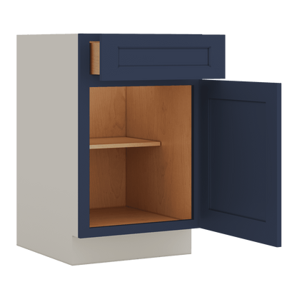 Base Cabinet - 9", 12", 15", 18", 21" NB29 Naval Blue Shaker 1-1/4" Overlay