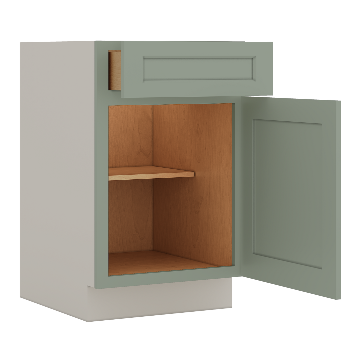 Base Cabinet - One Door 9", 12", 15", 18", 21" Green Shaker 1-1/4" Overlay