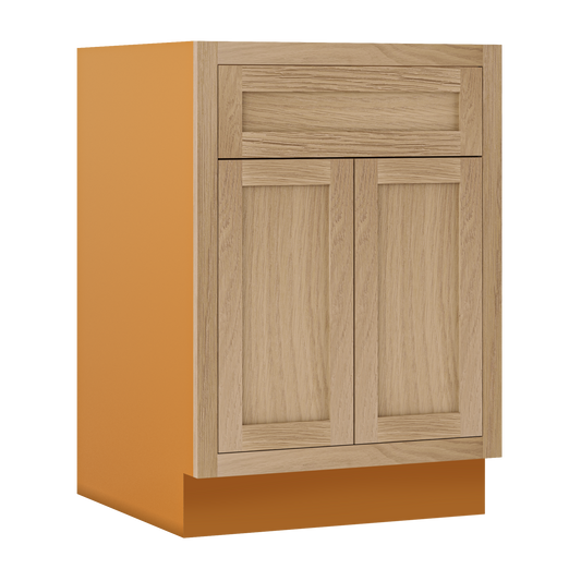 White Oak Inset Shaker Base Cabinet - Double Door 24"-27" Wide