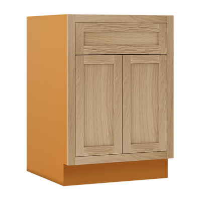 White Oak Inset Shaker Base Cabinet - Double Door 24"-27" Wide