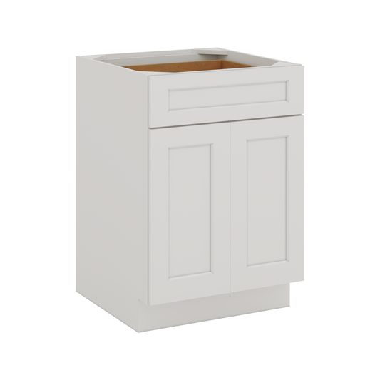 White Double Shaker 1-1/4" Overlay Base Cabinet - Two Doors 24", 27", 30", 33 & 36" Wide