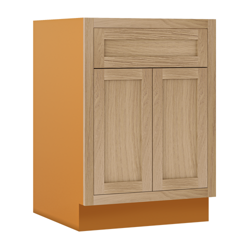 White Oak Inset Shaker Base Cabinet - Double Door 24"-27" Wide