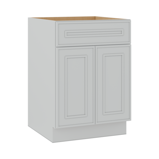 Base 24", 27", 30", 33 & 36" Wide White Elegant Oak Craftsman Shaker 1-1/4" Overlay Base Cabinet - Two Doors - One Drawer