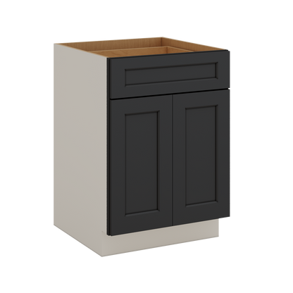 Base Cabinet - Two Doors 24", 27", 30", 33 & 36" Wide 15HNS Hermosa Noir Black Shaker 1-1/4" Overlay