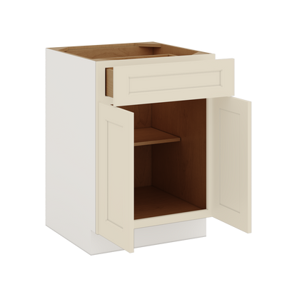 Base Cabinet - Two Doors 24", 27", 30", 33 & 36" Wide Manhattan Cream Shaker 1-1/4" Overlay