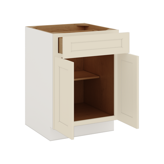 Base Cabinet - Two Doors 24", 27", 30", 33 & 36" Wide Manhattan Cream Shaker 1-1/4" Overlay
