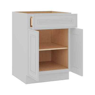 Base 24", 27", 30", 33 & 36" Wide White Elegant Oak Craftsman Shaker 1-1/4" Overlay Base Cabinet - Two Doors - One Drawer