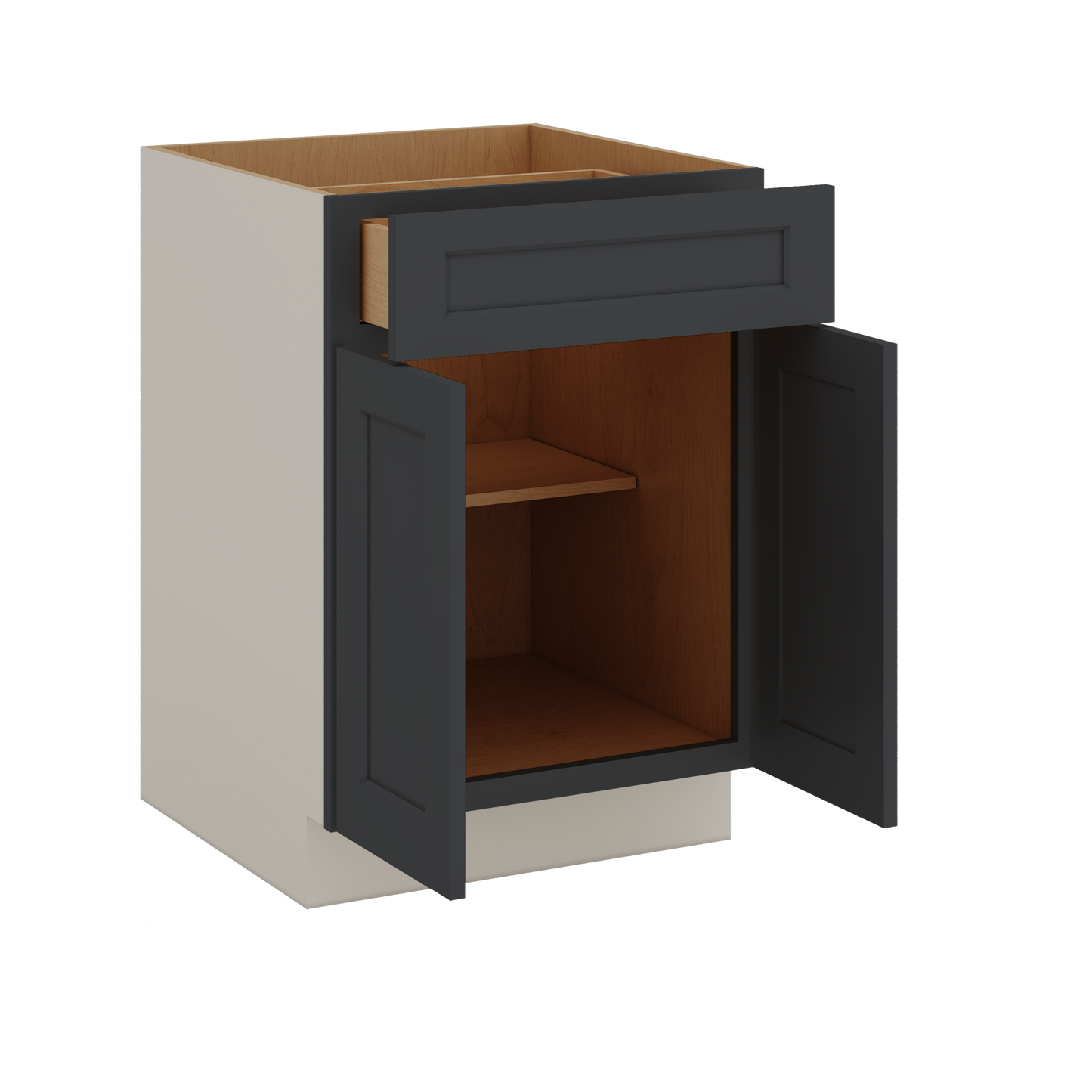 Base Cabinet - Two Doors 24", 27", 30", 33 & 36" Wide 15HNS Hermosa Noir Black Shaker 1-1/4" Overlay