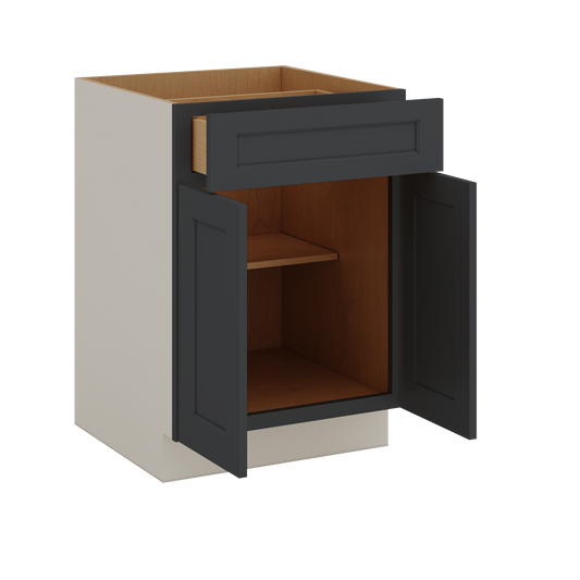Base Cabinet - Two Doors 24", 27", 30", 33 & 36" Wide 15HNS Hermosa Noir Black Shaker 1-1/4" Overlay