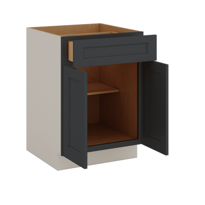 Base Cabinet - Two Doors 24", 27", 30", 33 & 36" Wide 15HNS Hermosa Noir Black Shaker 1-1/4" Overlay